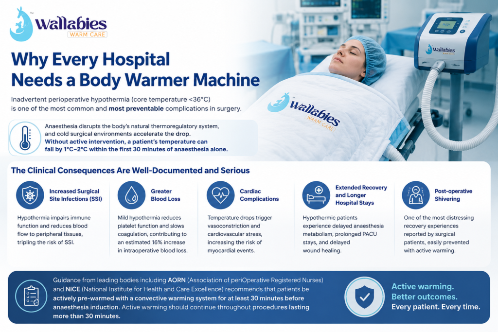 Body warmer machine in use for patient warming during surgical procedure in hospital